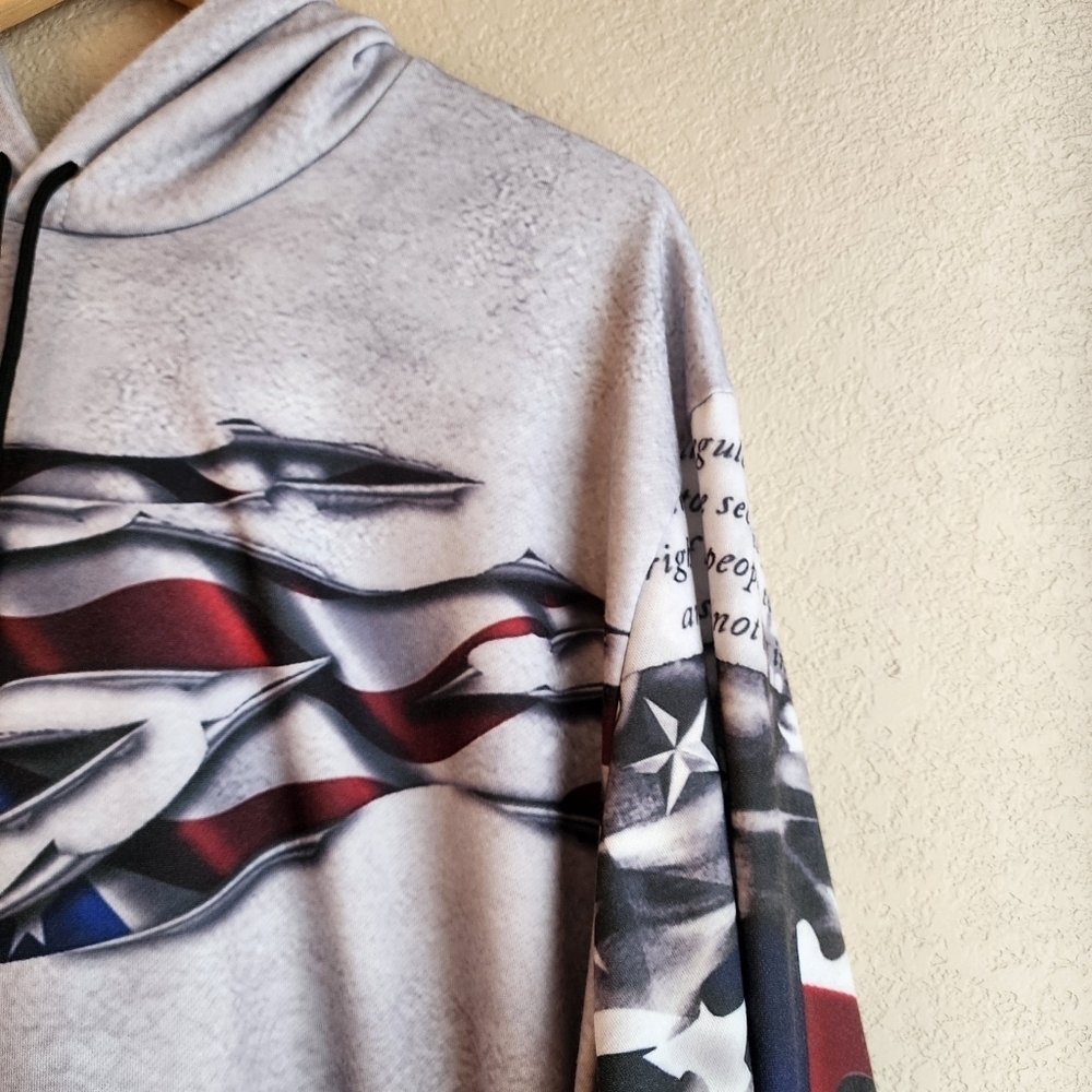 American Flag Graphic Grey Hooded Sweatshirt Size 3XL - Picture 4 of 12